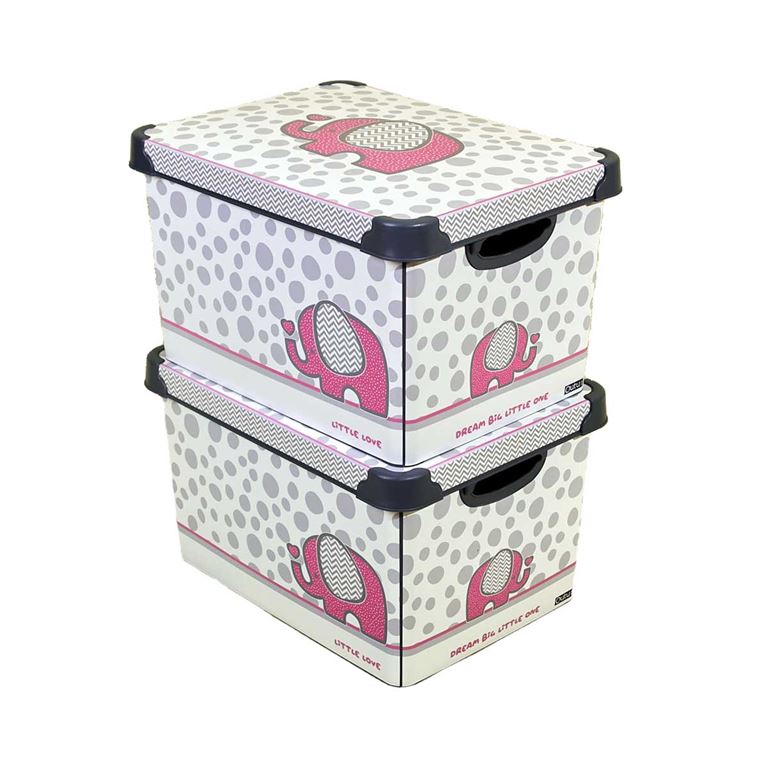 QUTU Style Box Elephant Plastik Dekoratif Kutu Seti- 2x 20 Litre