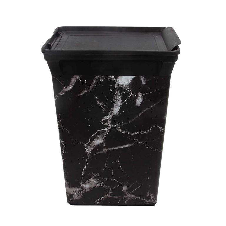 Qutu Trashbin  Black Marble 40 L plastik çöp kovası - 1