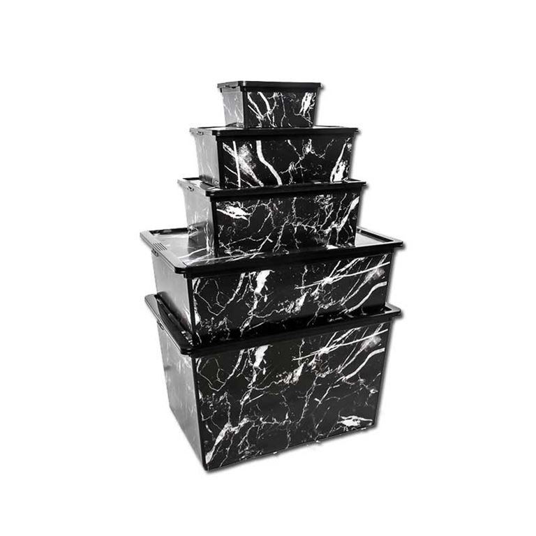 Qutu Trend Box Black Marble Dekoratif Saklama Kutusu - 5 Parça