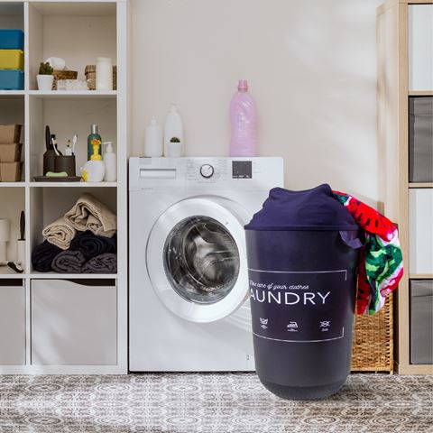Qutu Qoja Kese 40 L  Black Laundry desenli çok amaçlı çamaşır ve oyuncak sepeti