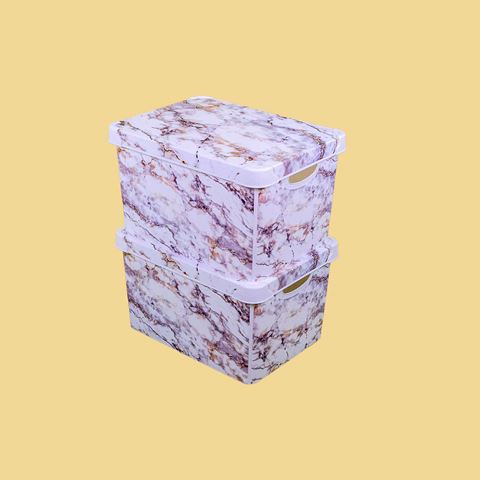 QUTU Style Box Marble Plastik Dekoratif Kutu Seti - 2x 20 Litre