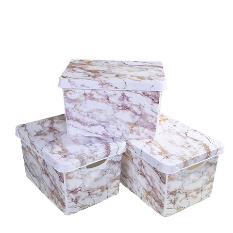 QUTU Style Box Marble Plastik Dekoratif Kutu Seti - 3x 20 Litre